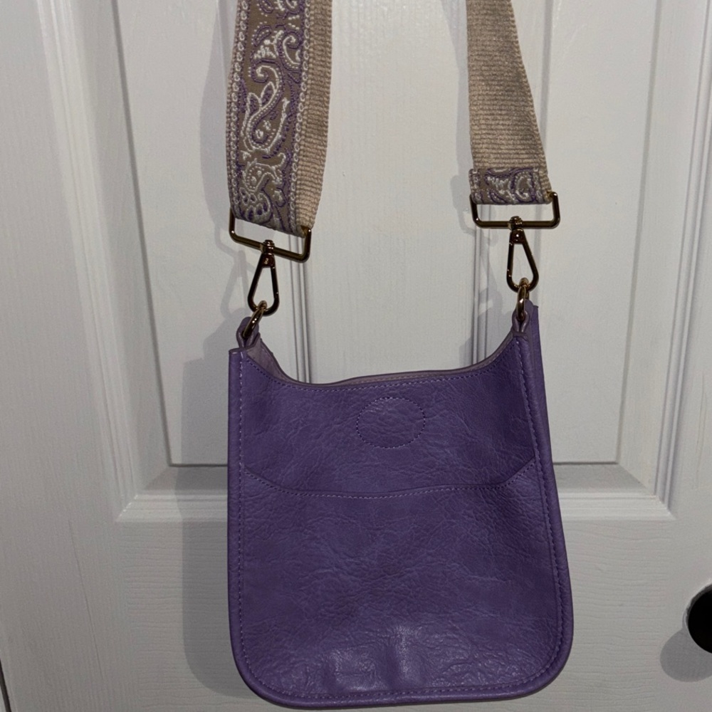 Purple Leather Shoulder Bag with Decorative Strap